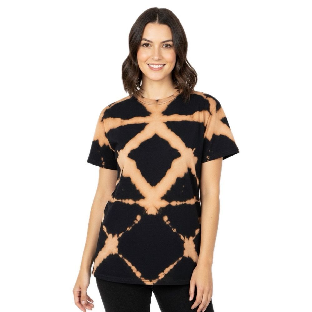 NEW Handmade Black Reverse Shibori Tie-Dye Bleach-Dyed T-Shirt Size Large